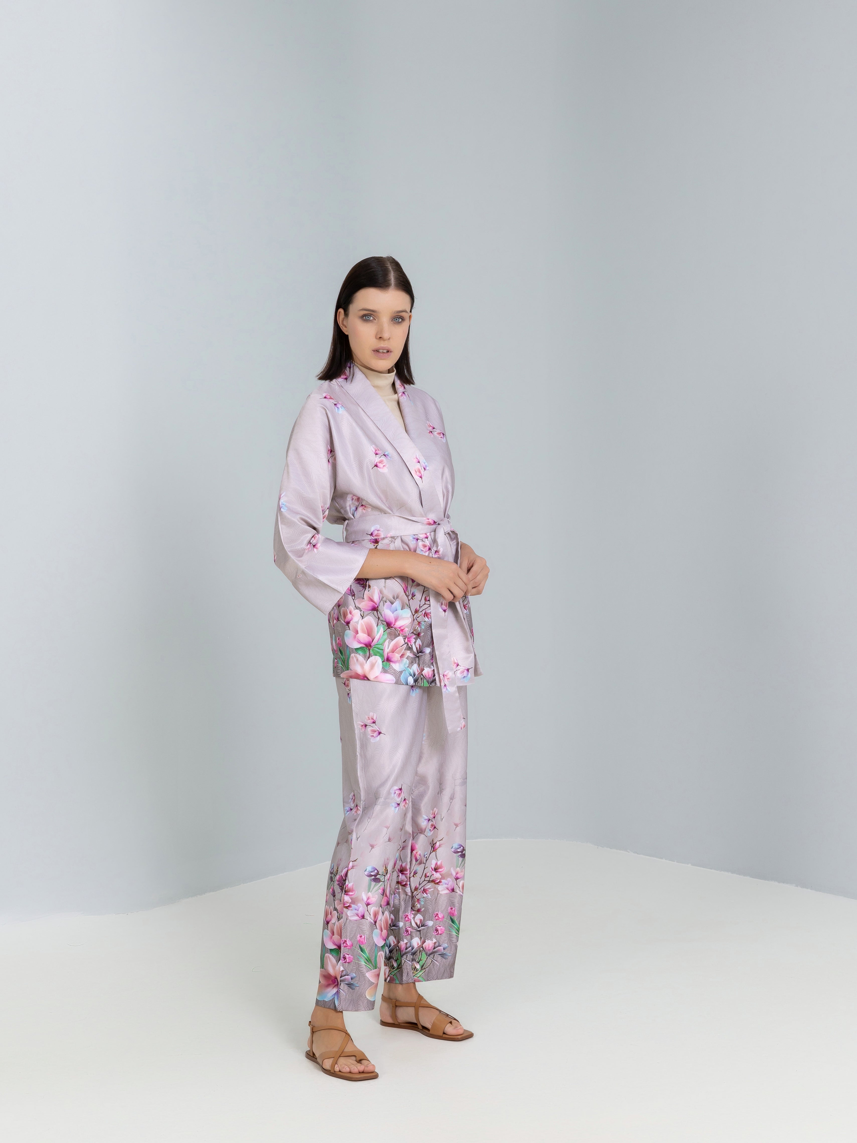 Floral Print Kimono with belt