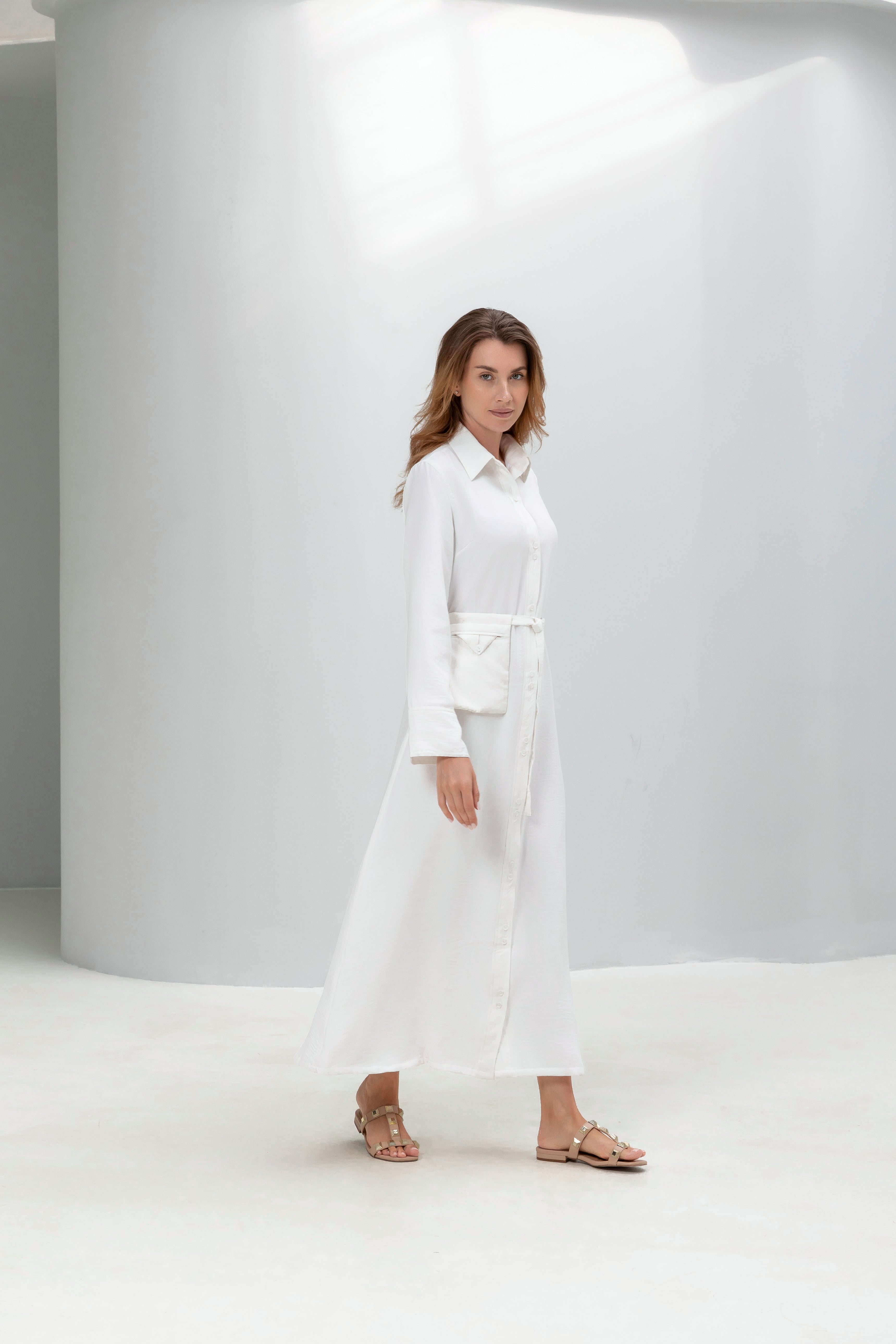 Linen Shirt Dress with Belt Bag