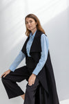 Drap collar sleeveless Long Cardigan
