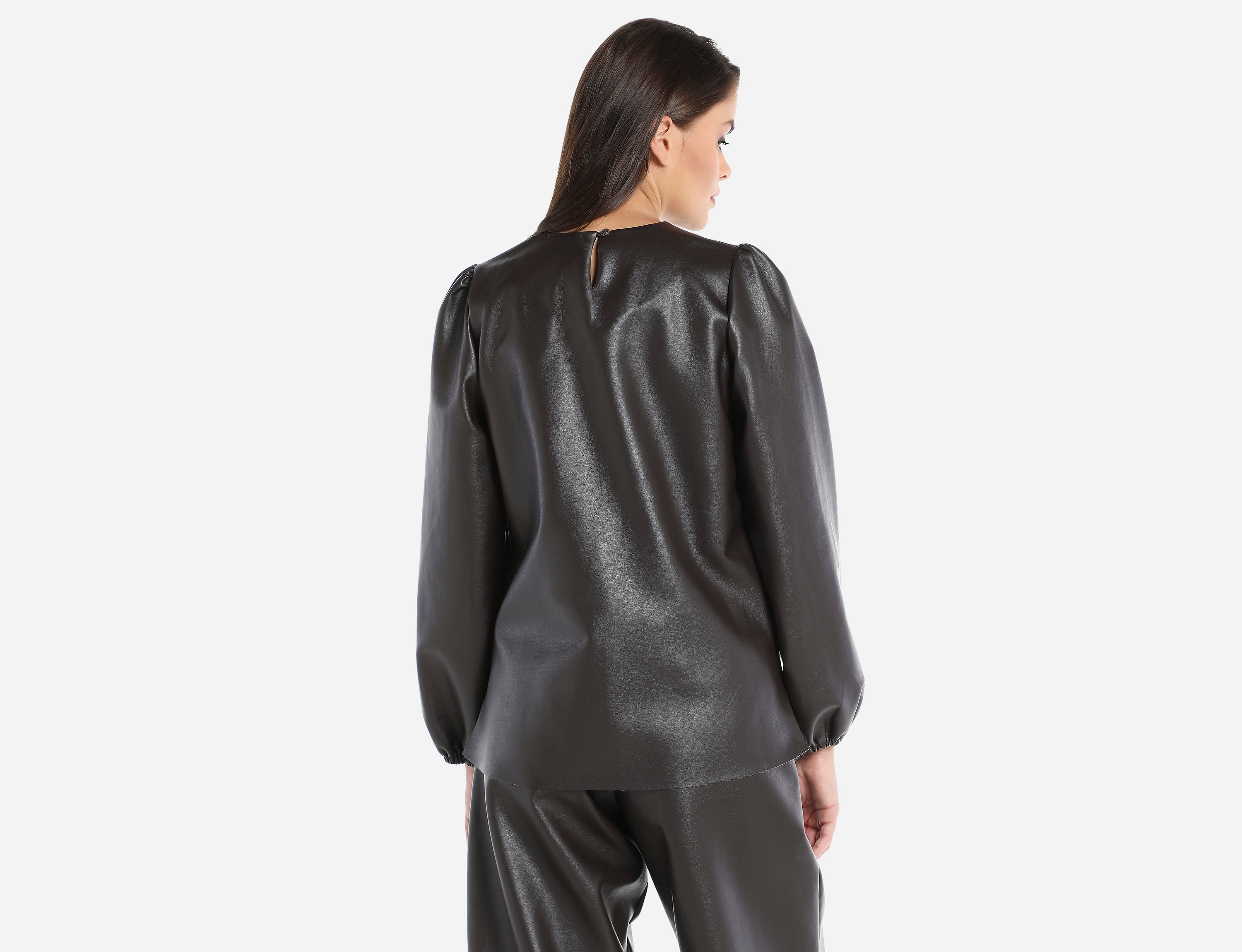 Faux Leather Blouse