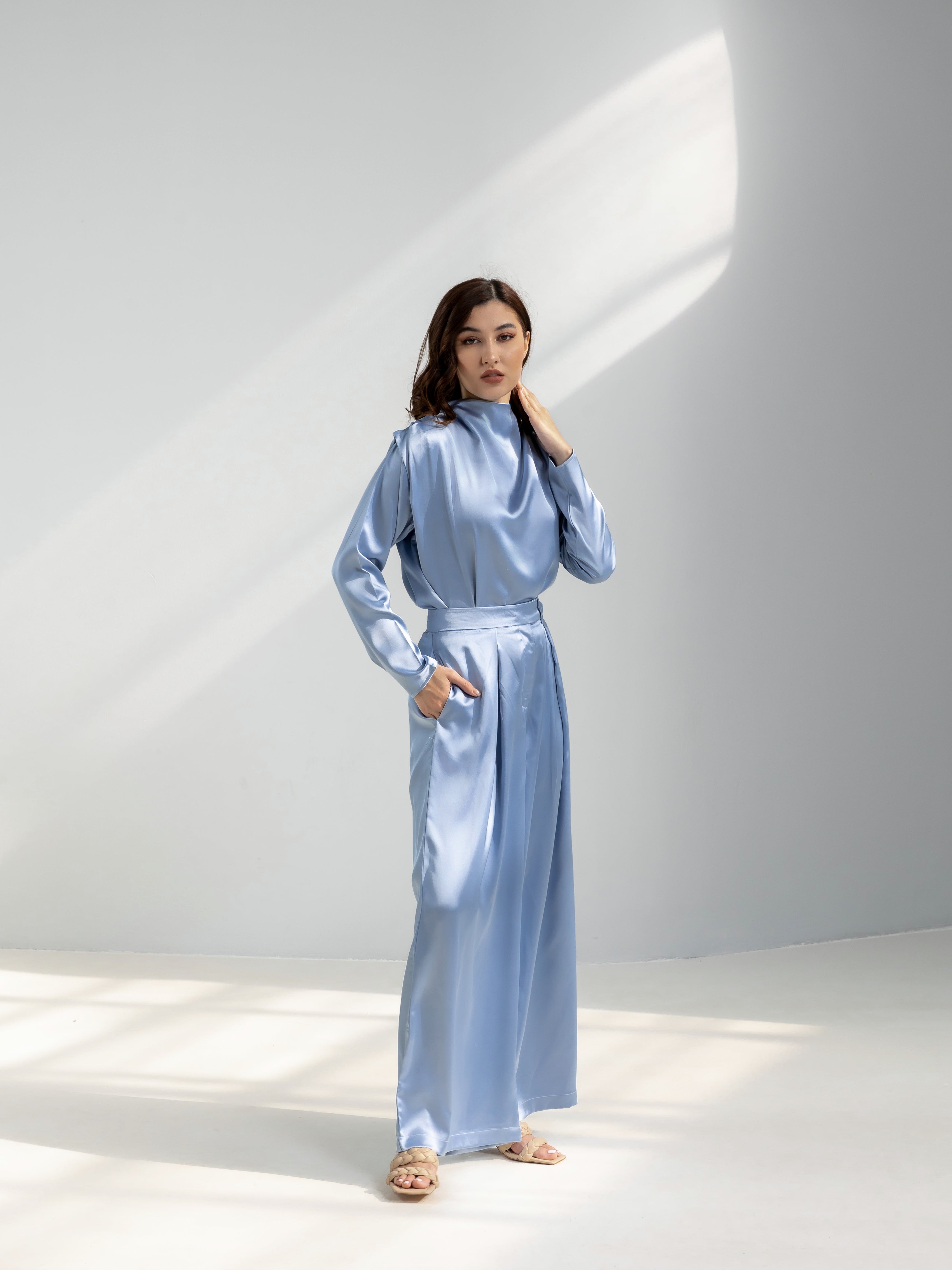 Wide leg Satin Trousers
