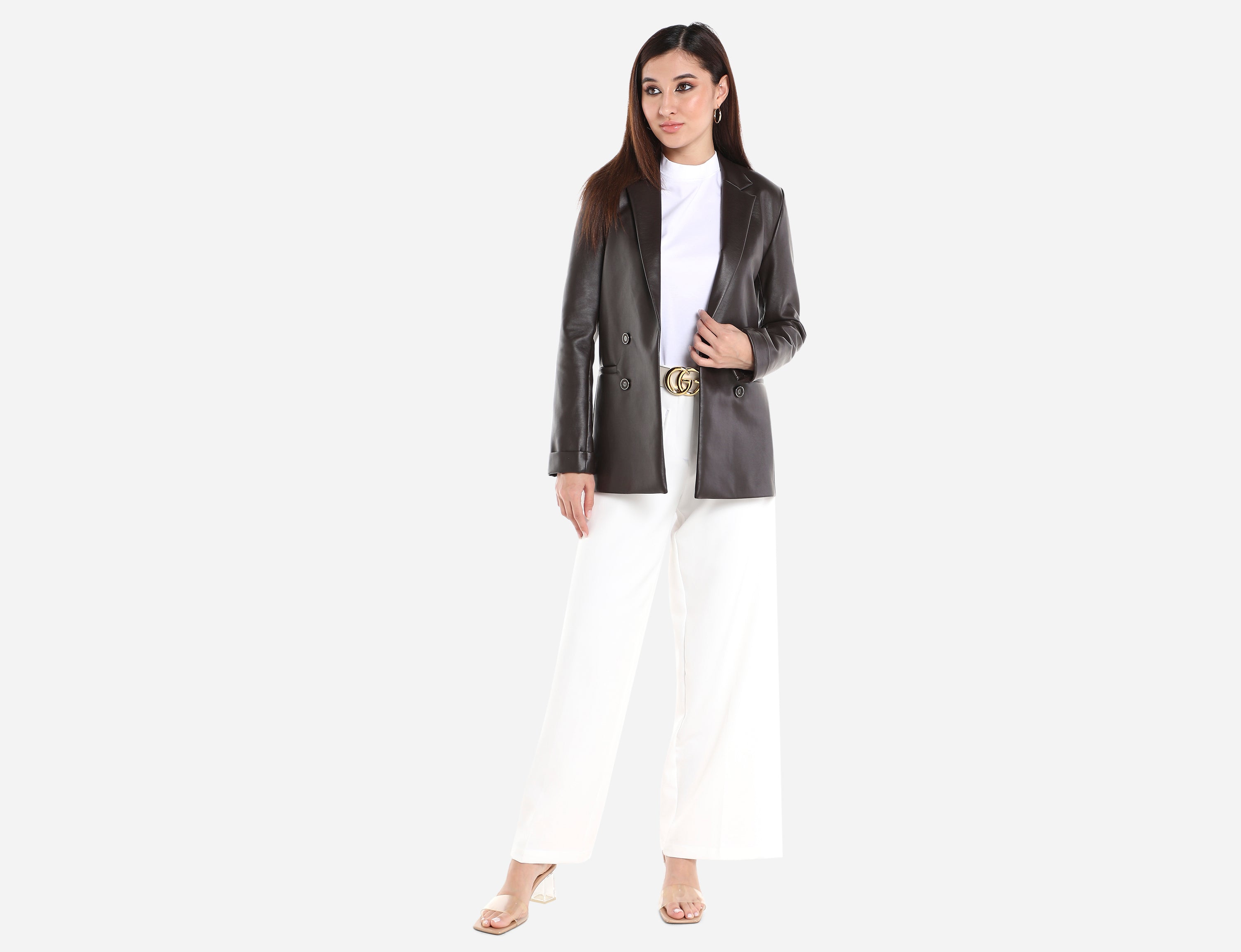 Straight cut Faux Leather Blazer