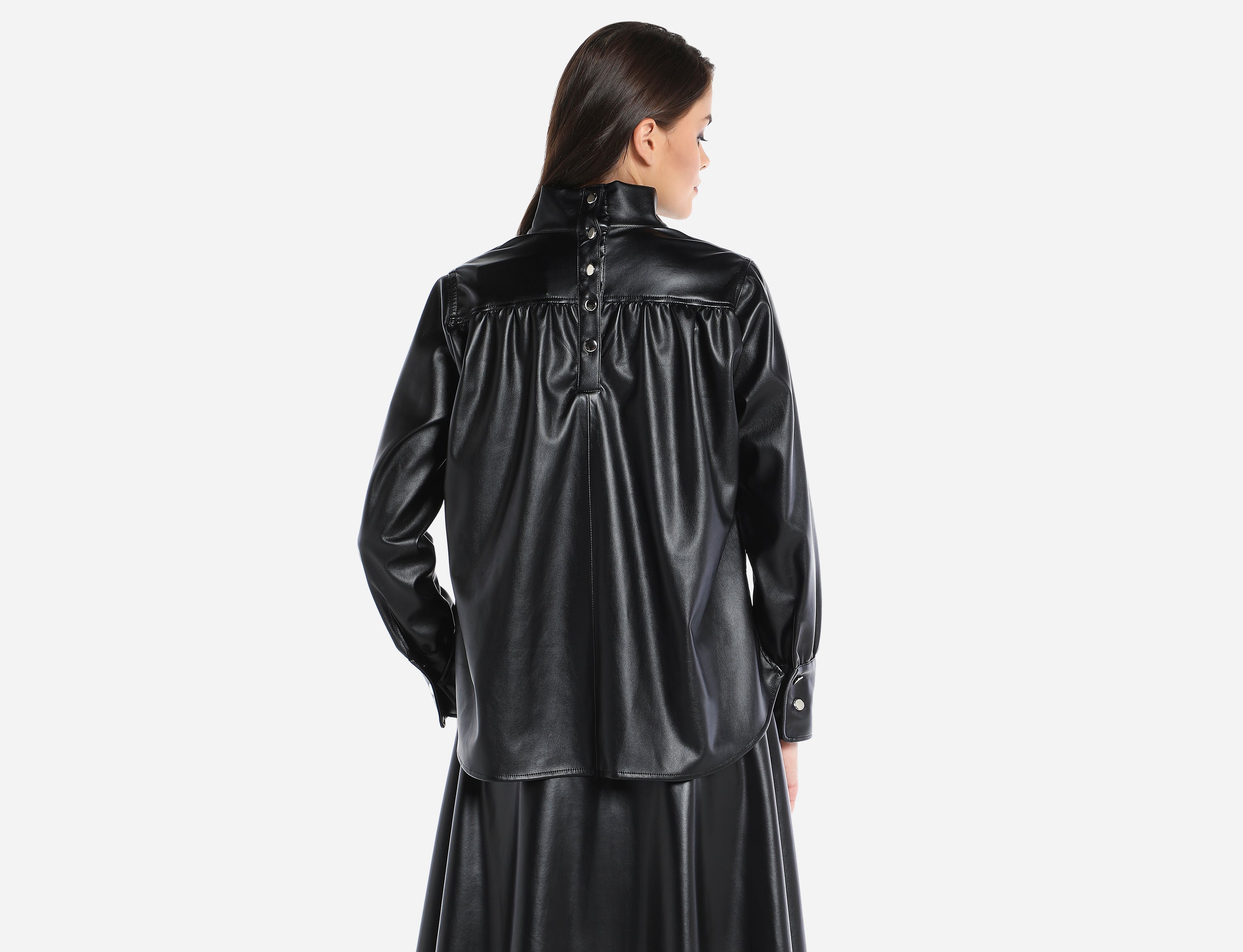 Faux Leather high neck blouse
