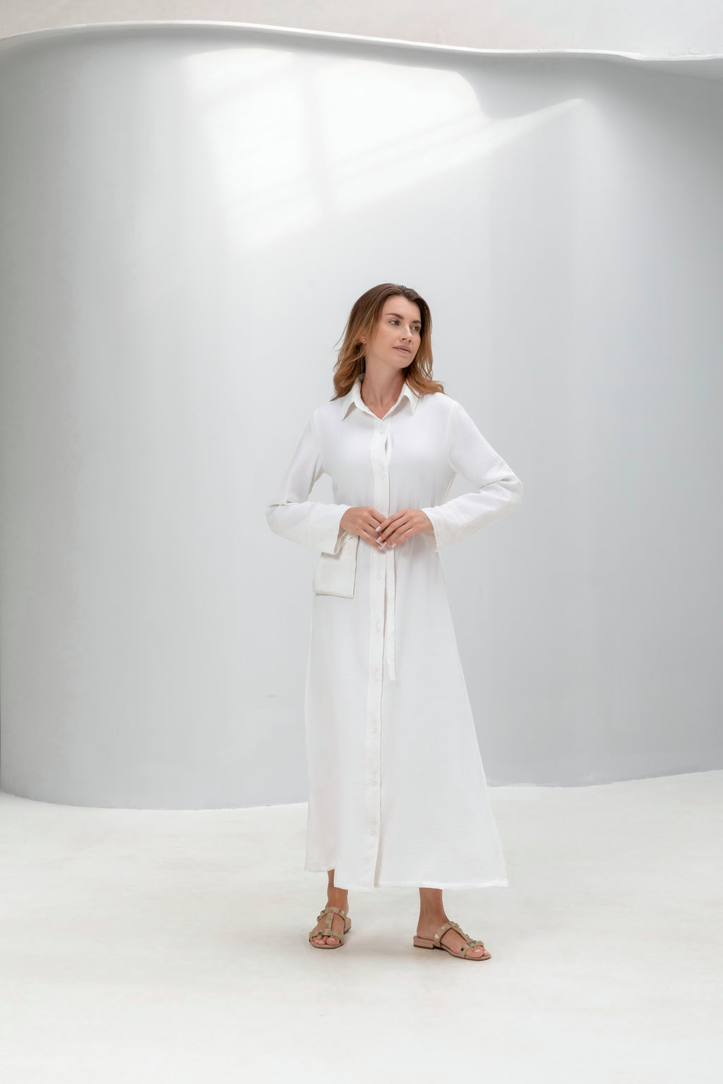 Linen Shirt Dress with Belt Bag