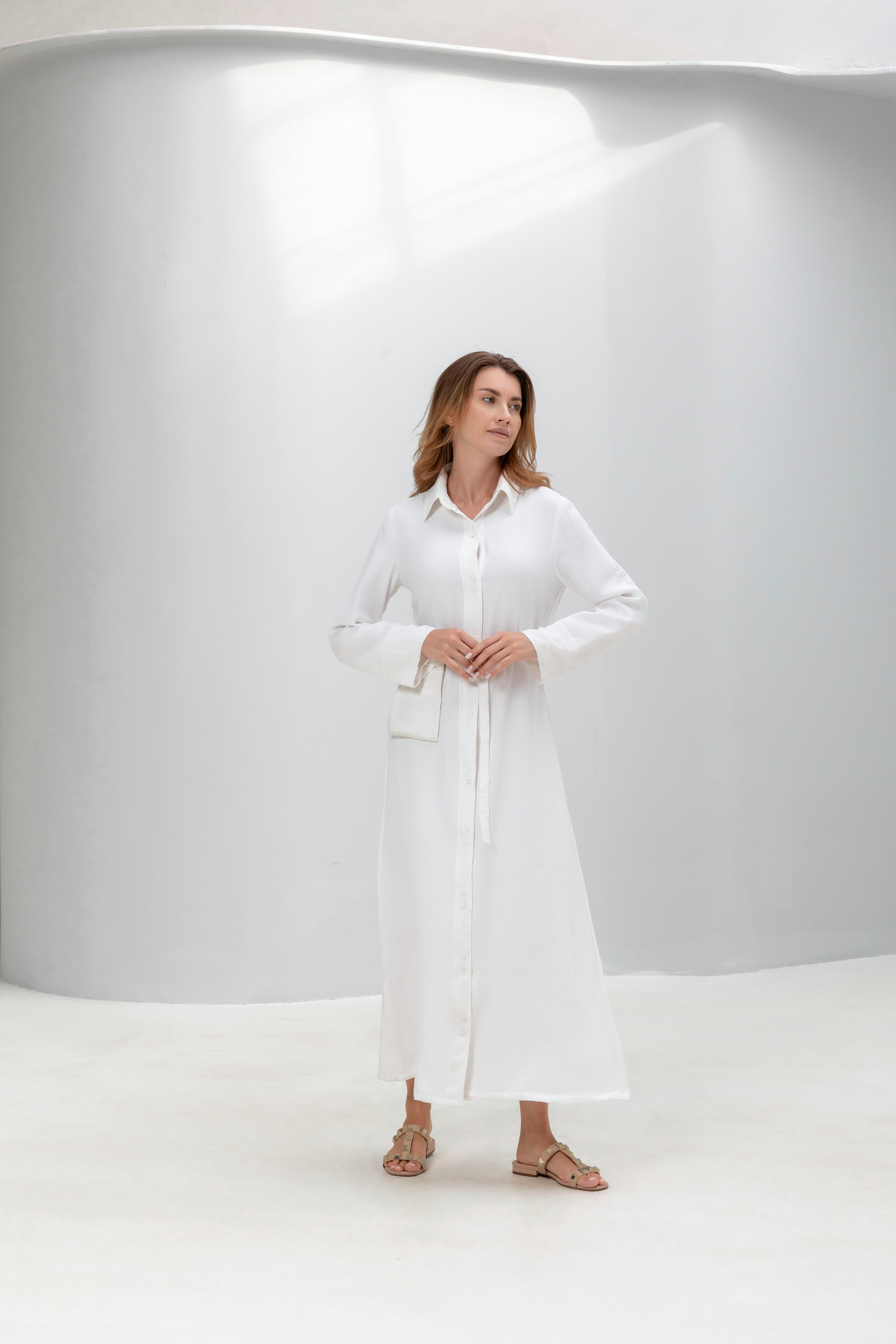 Linen Shirt Dress with Belt Bag