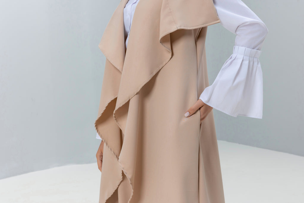 Drap collar sleeveless Long Cardigan