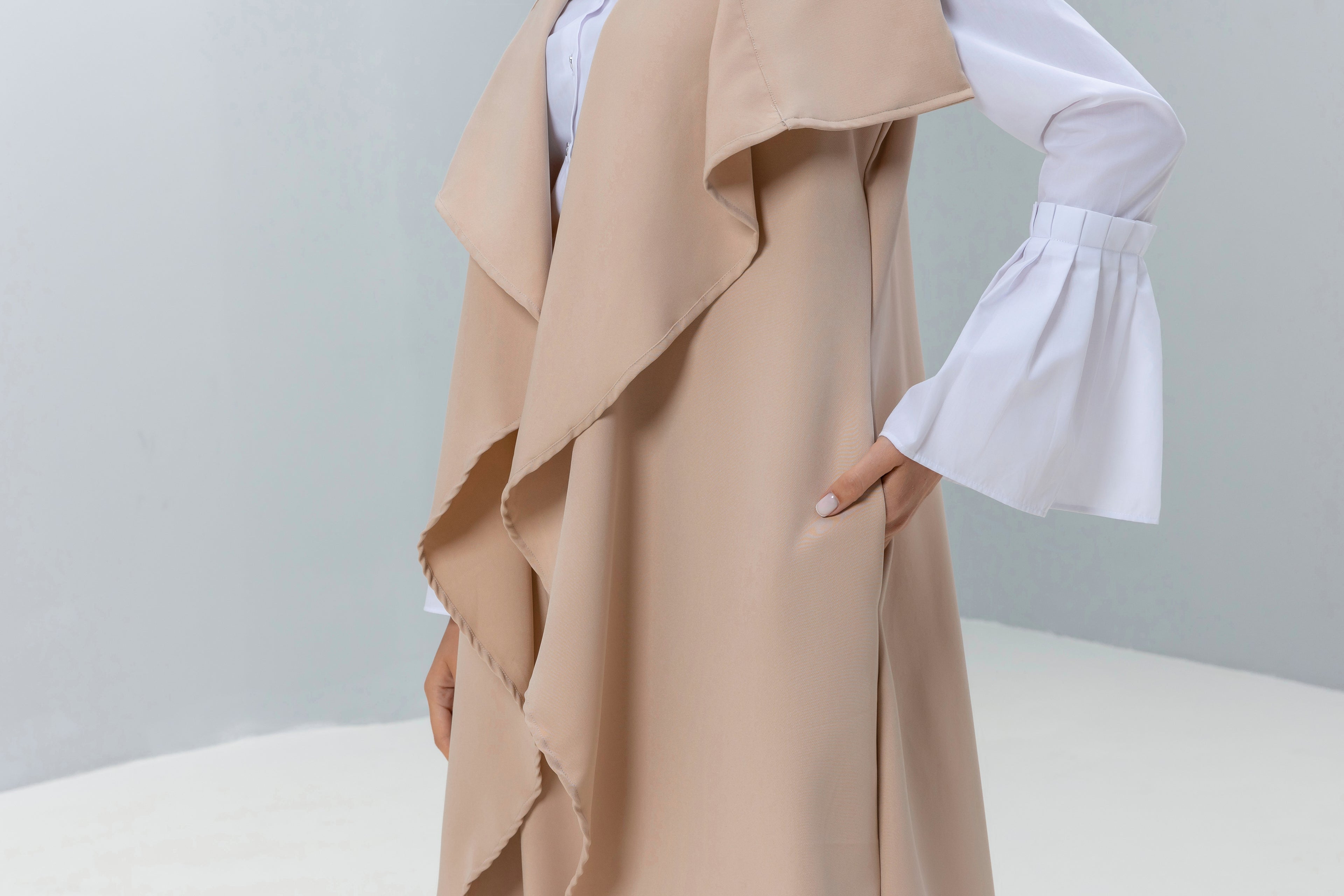 Drap collar sleeveless Long Cardigan