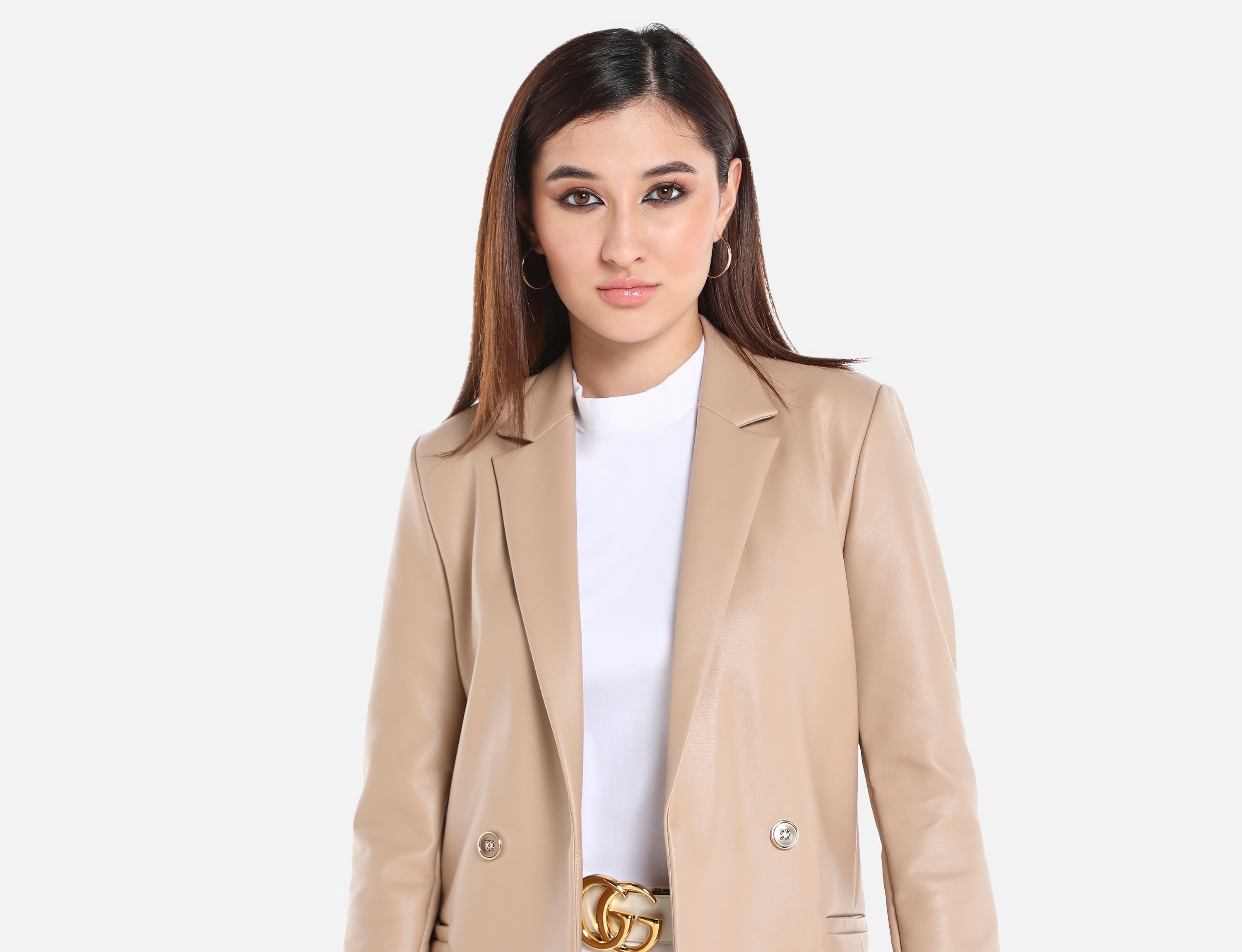 Straight cut Faux Leather Blazer