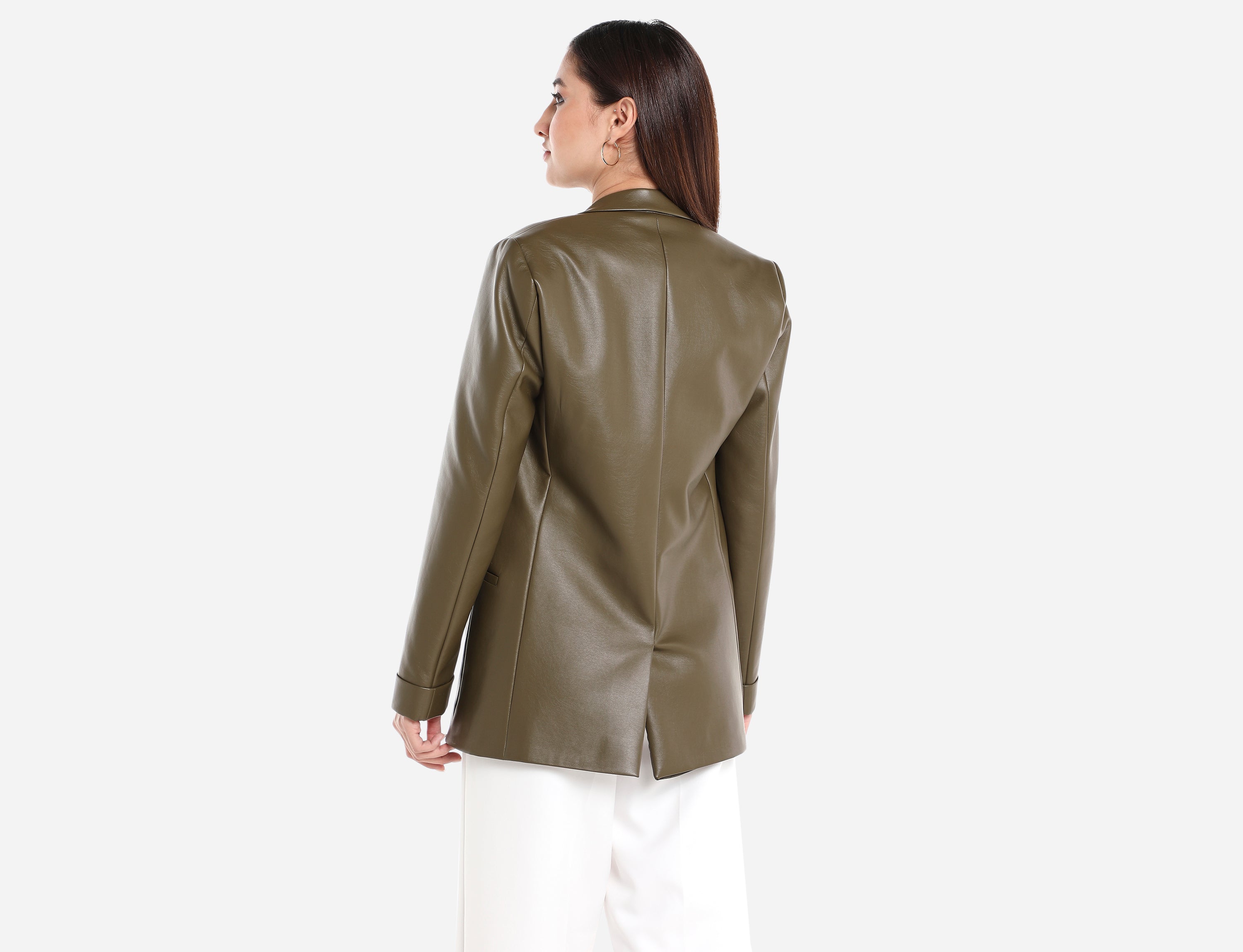 Straight cut Faux Leather Blazer