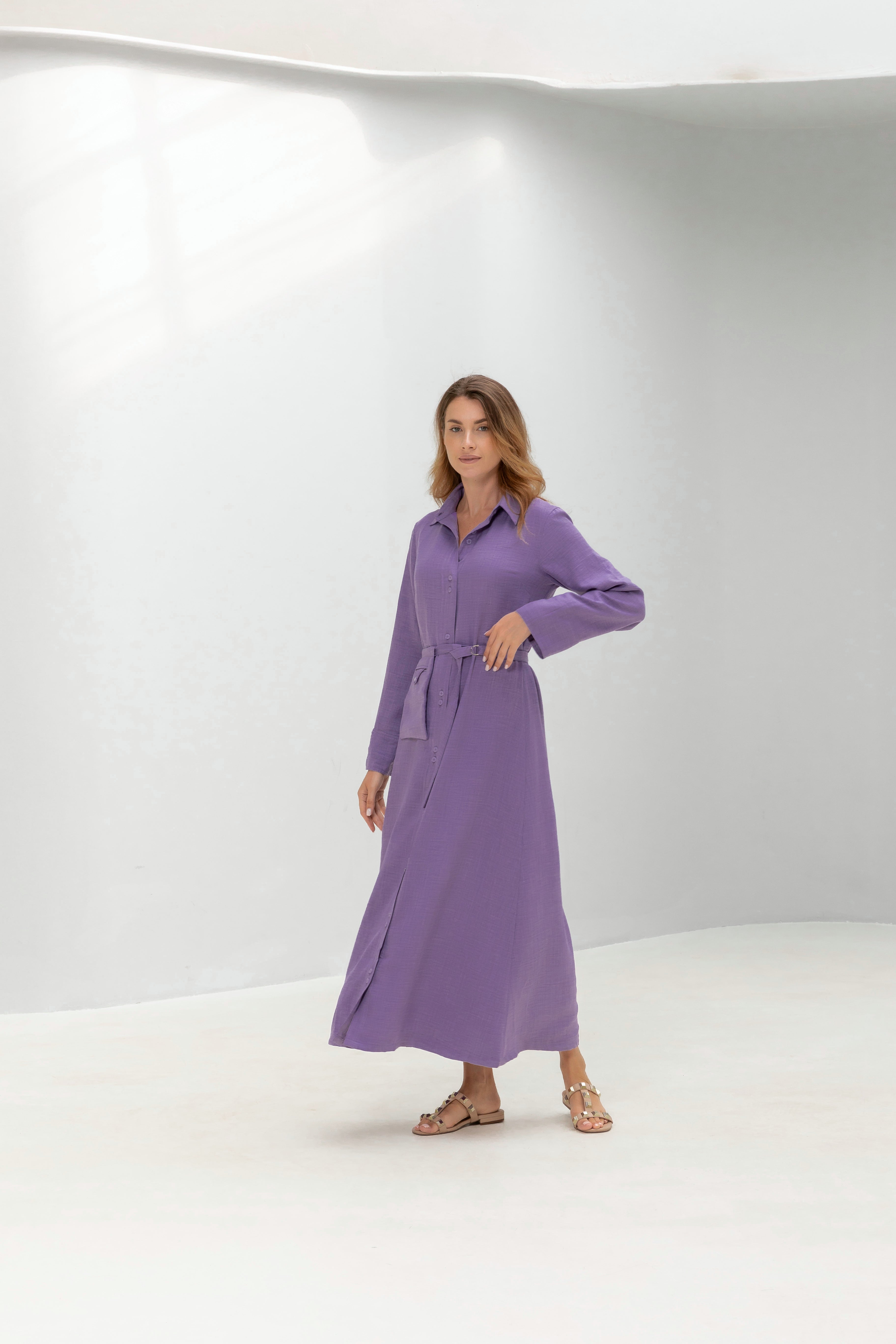 Linen Shirt Dress with Belt Bag