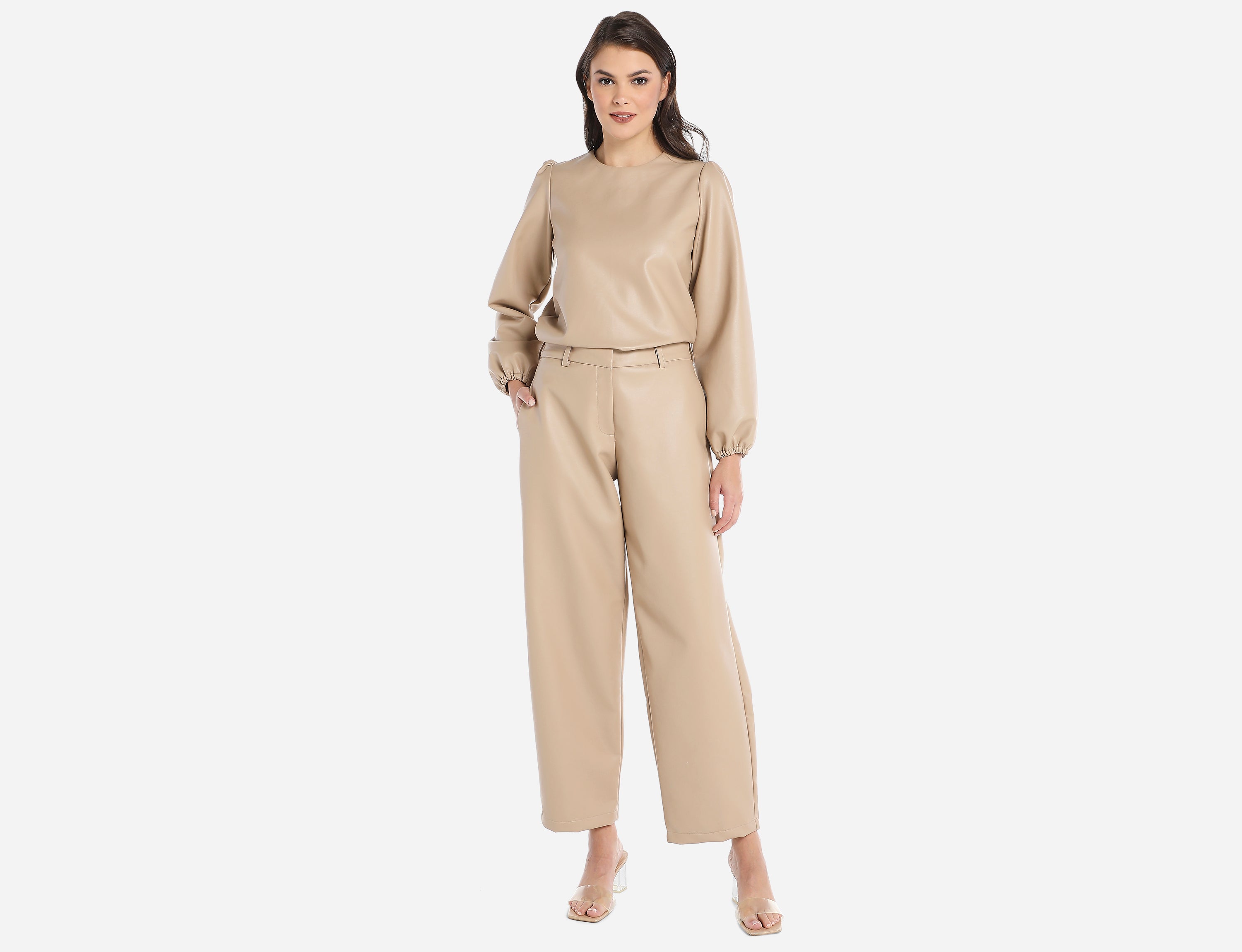 Masculine low rise Faux Leather trousers