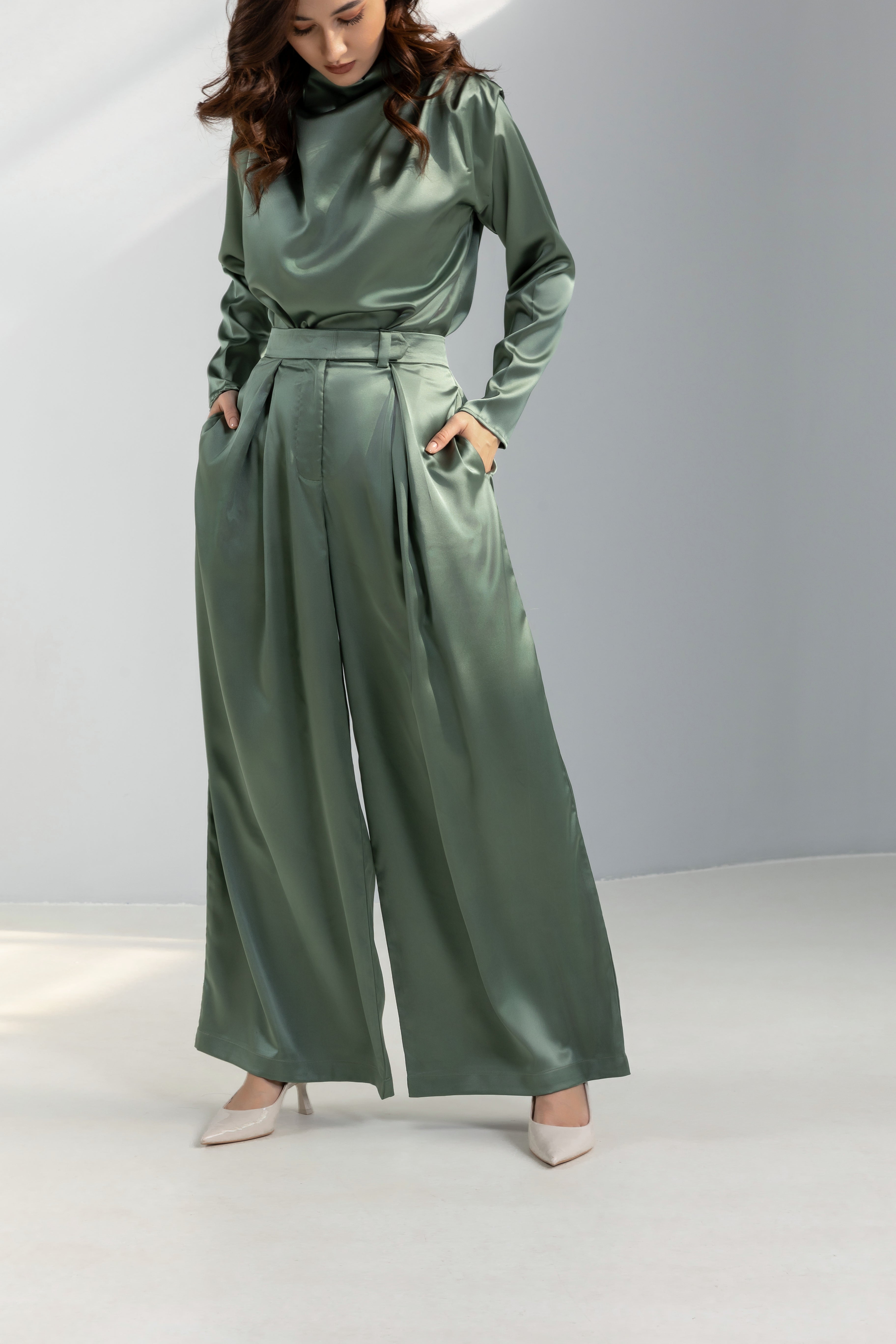 Wide leg Satin Trousers