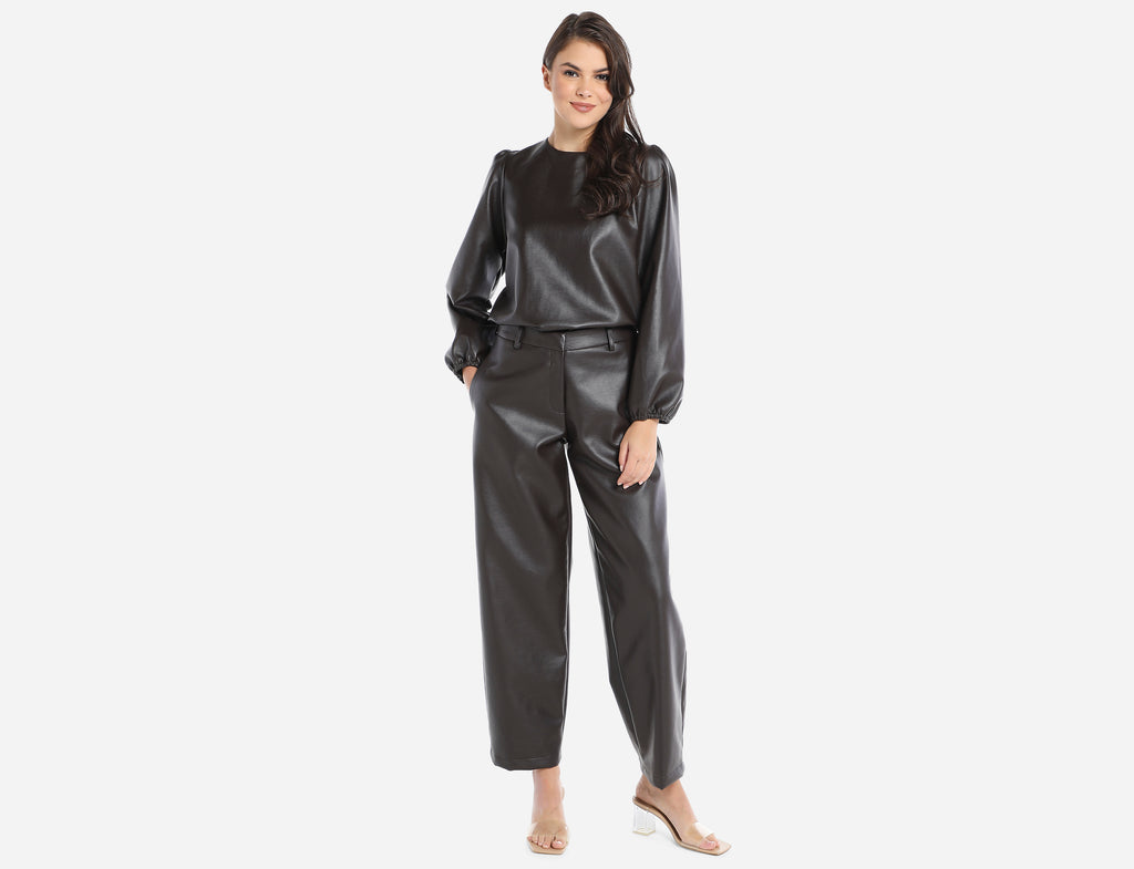 Faux Leather Blouse
