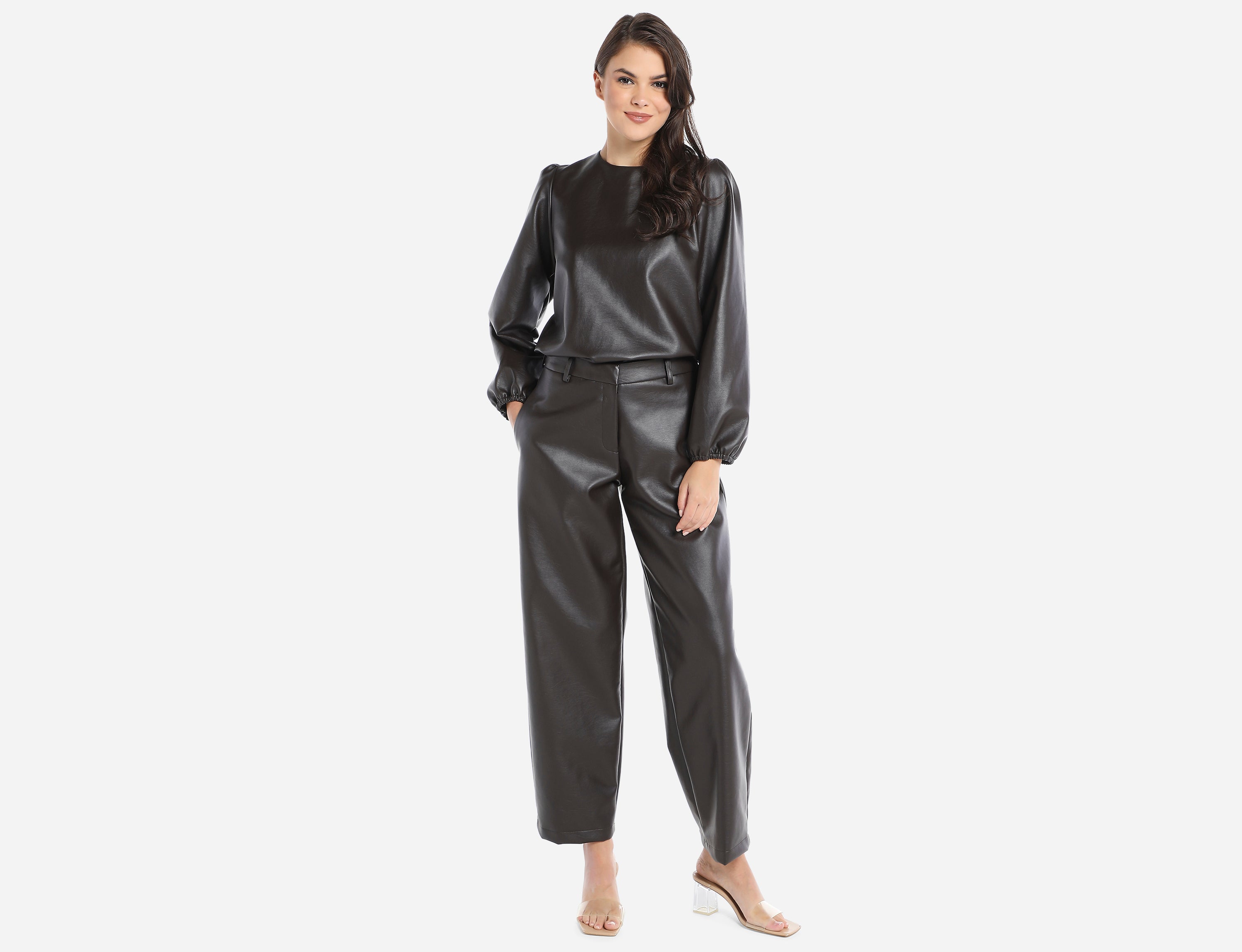 Faux Leather Blouse