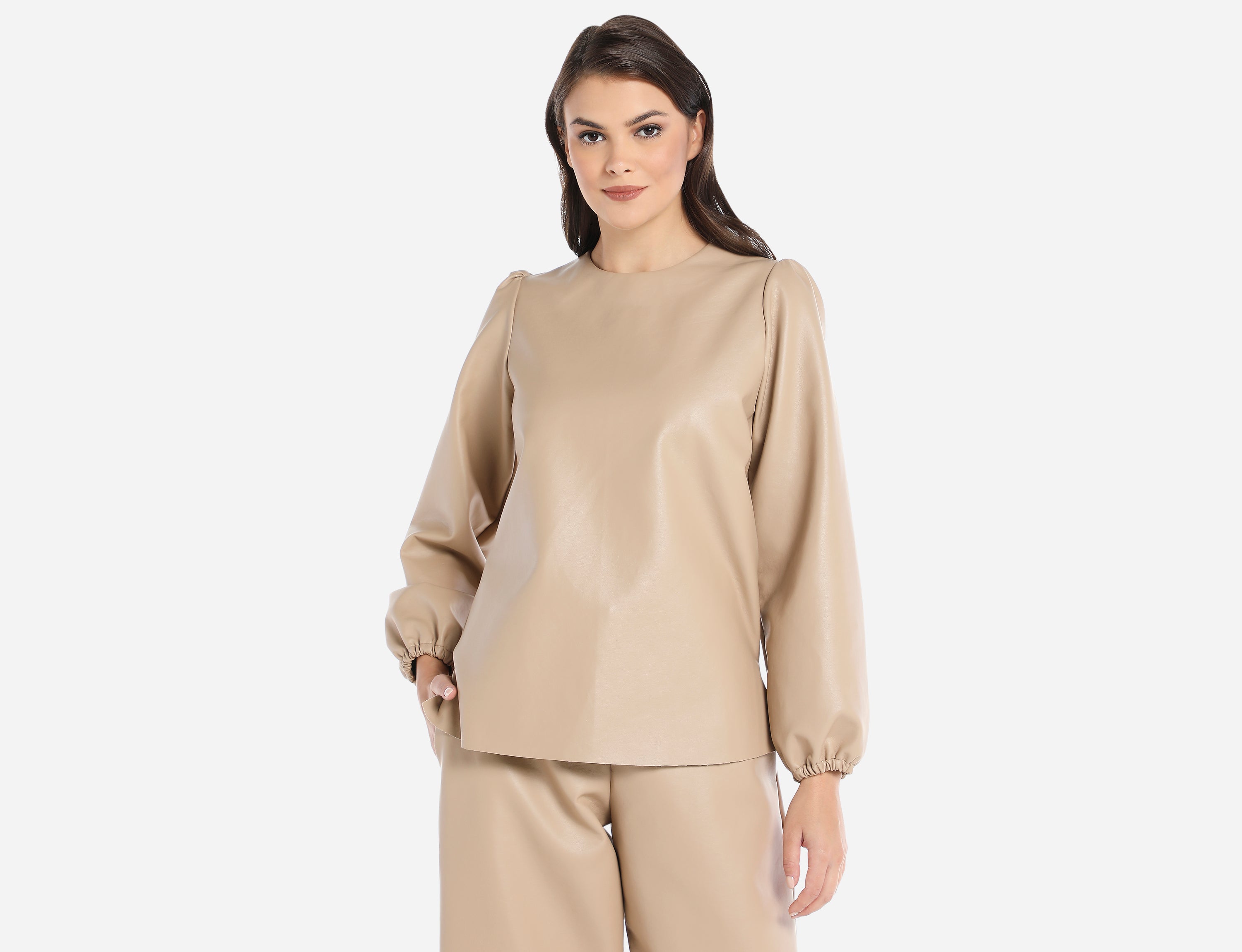 Faux Leather Blouse
