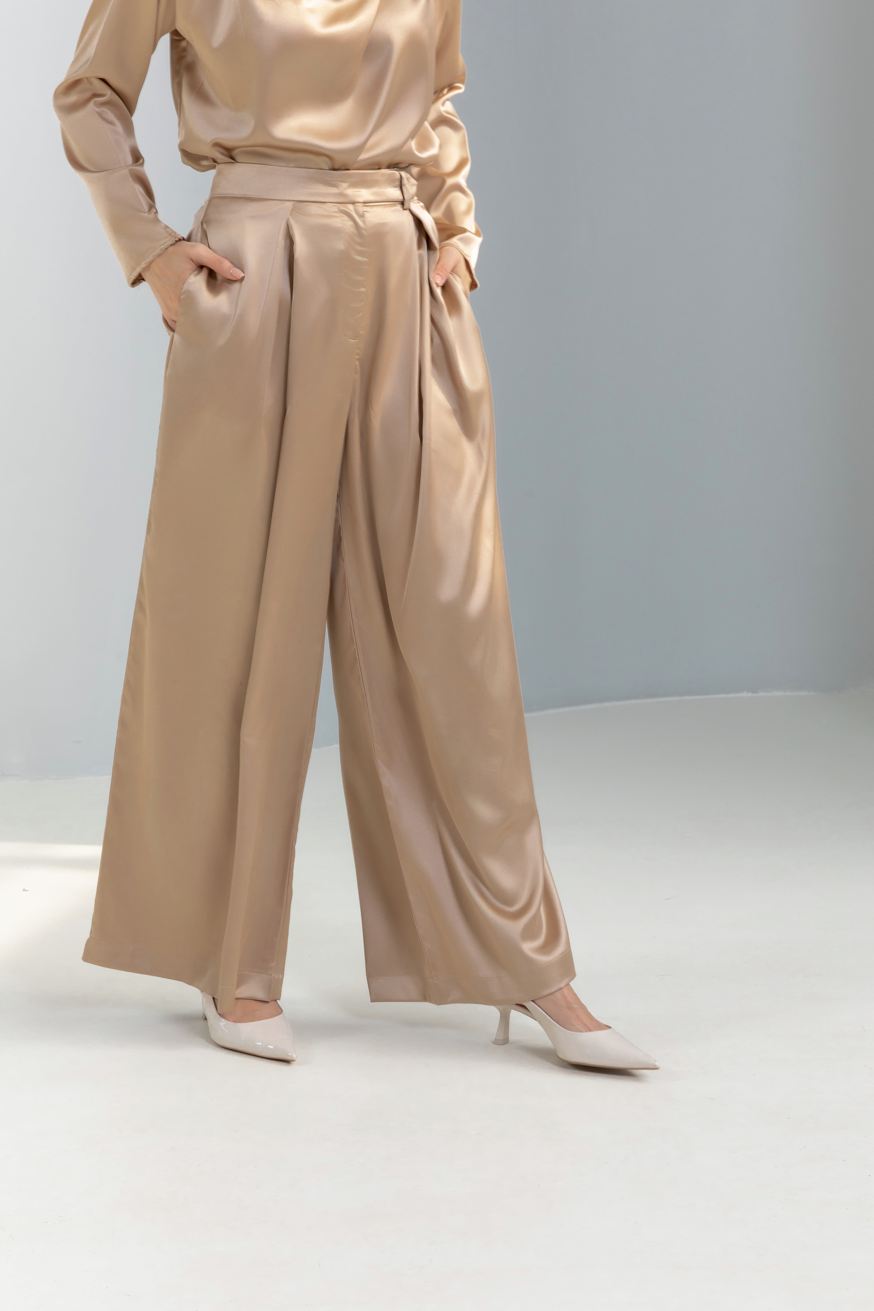 Wide leg Satin Trousers