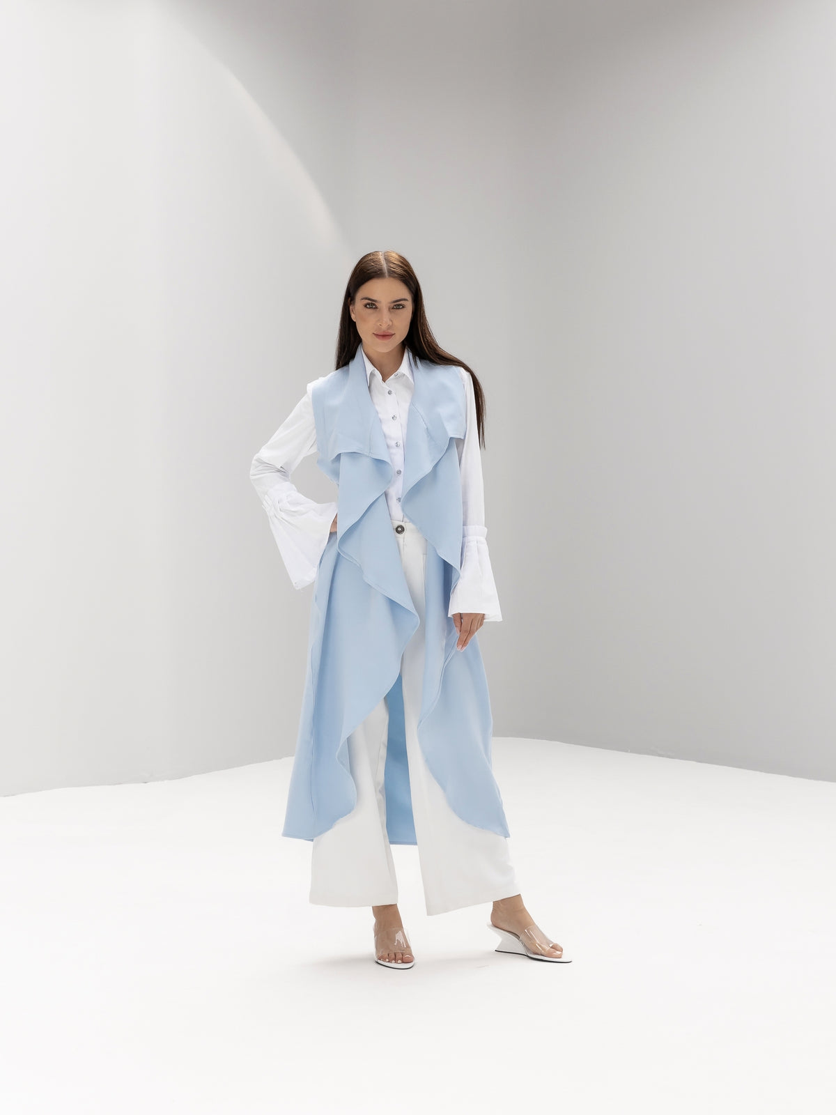 Drap collar sleeveless Long Cardigan
