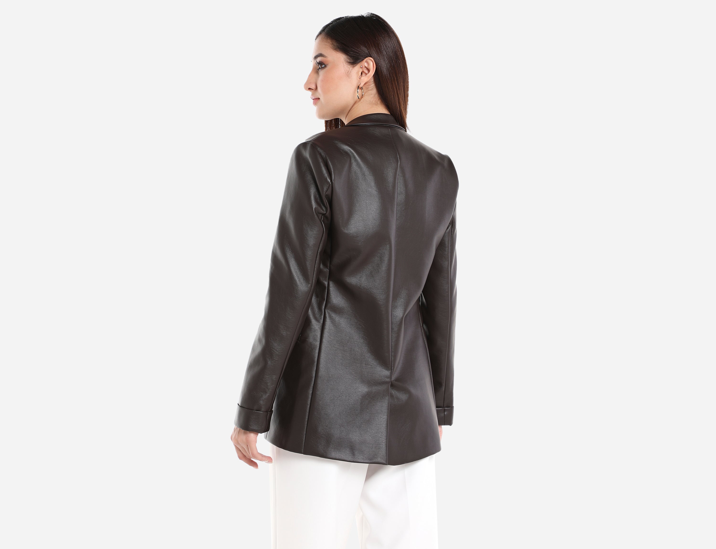 Straight cut Faux Leather Blazer