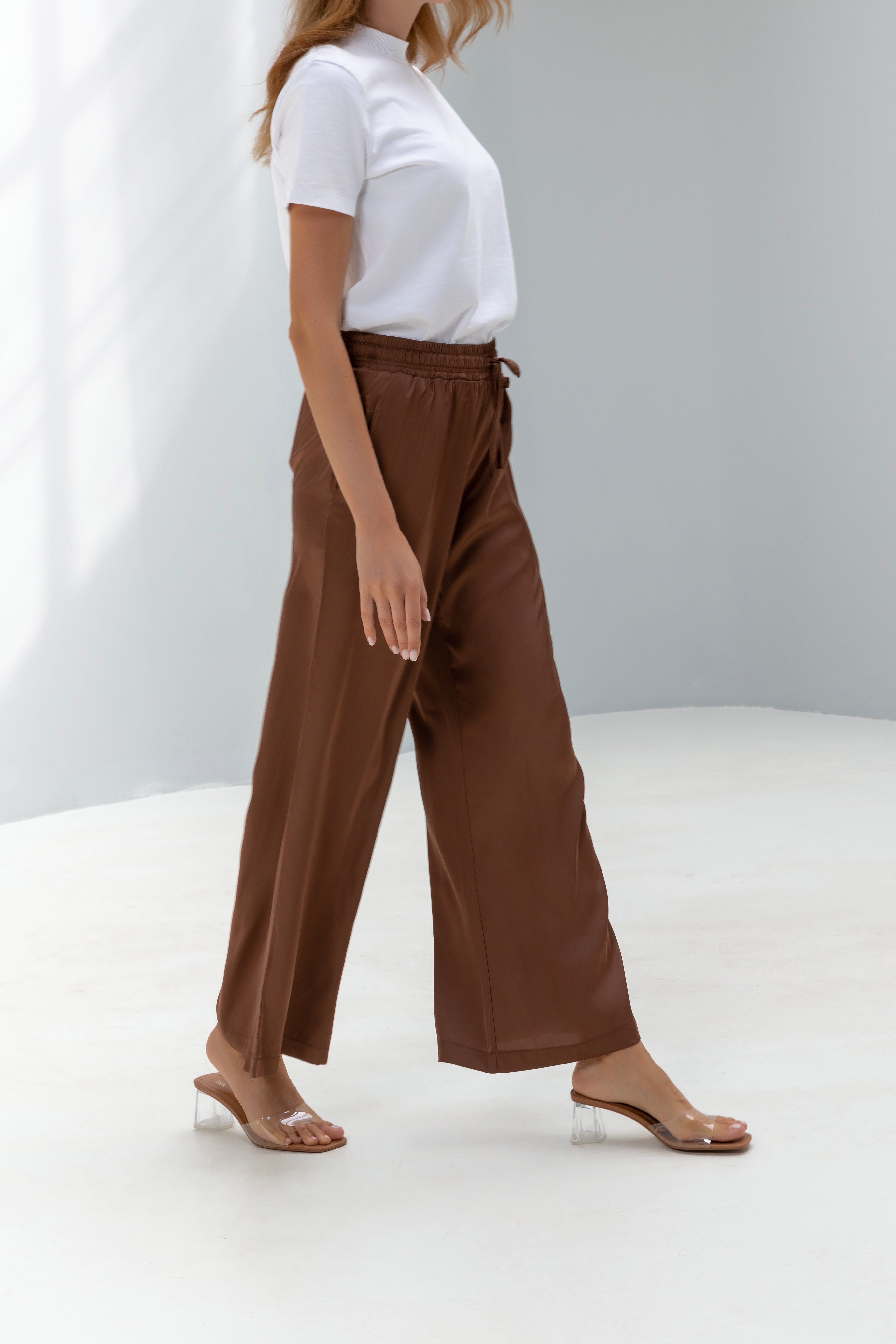 Mid-waist Flowing Silk Trousers