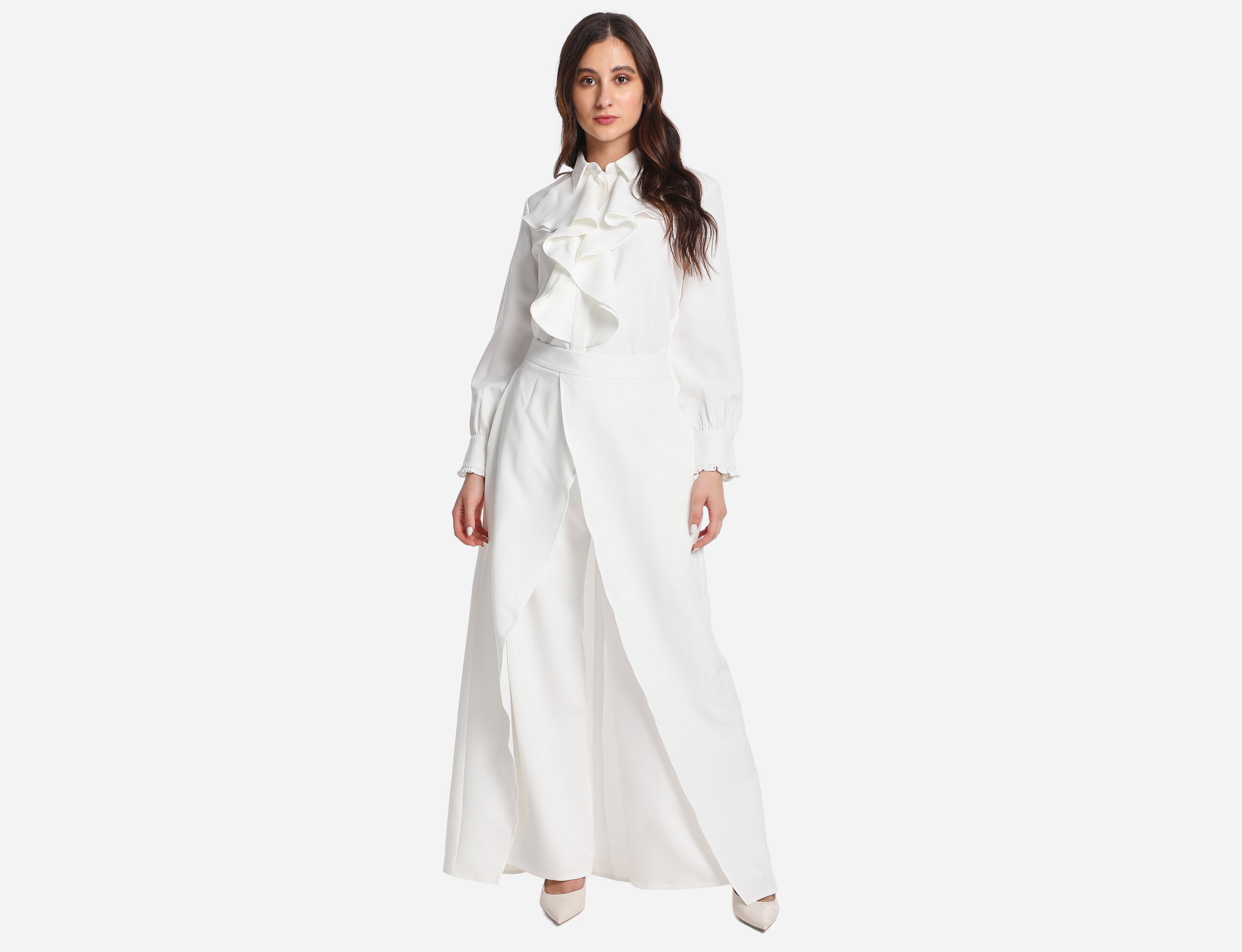 Wide leg pants with overlay skirt