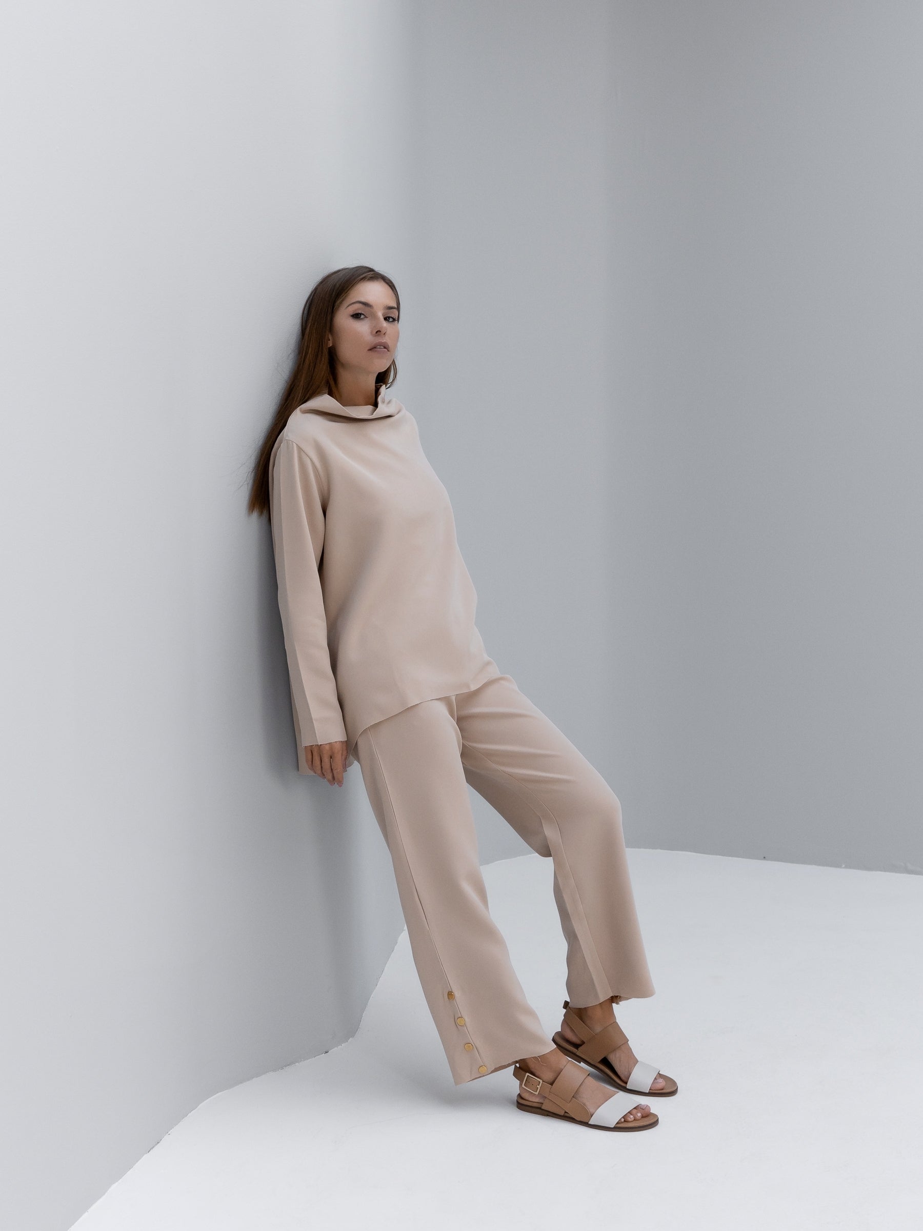 Loose Turtleneck Top with Studs
