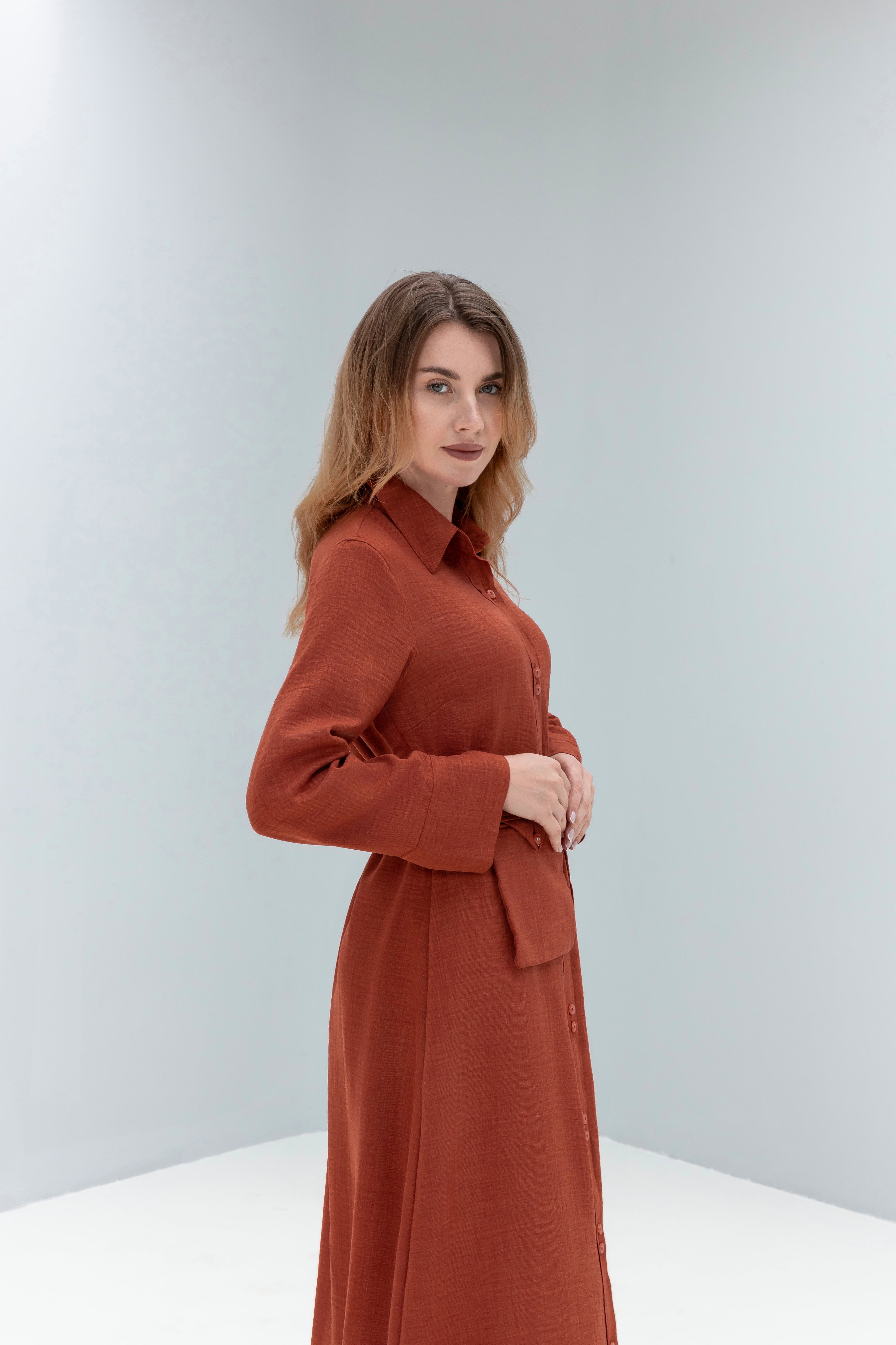 Linen Shirt Dress with Belt Bag