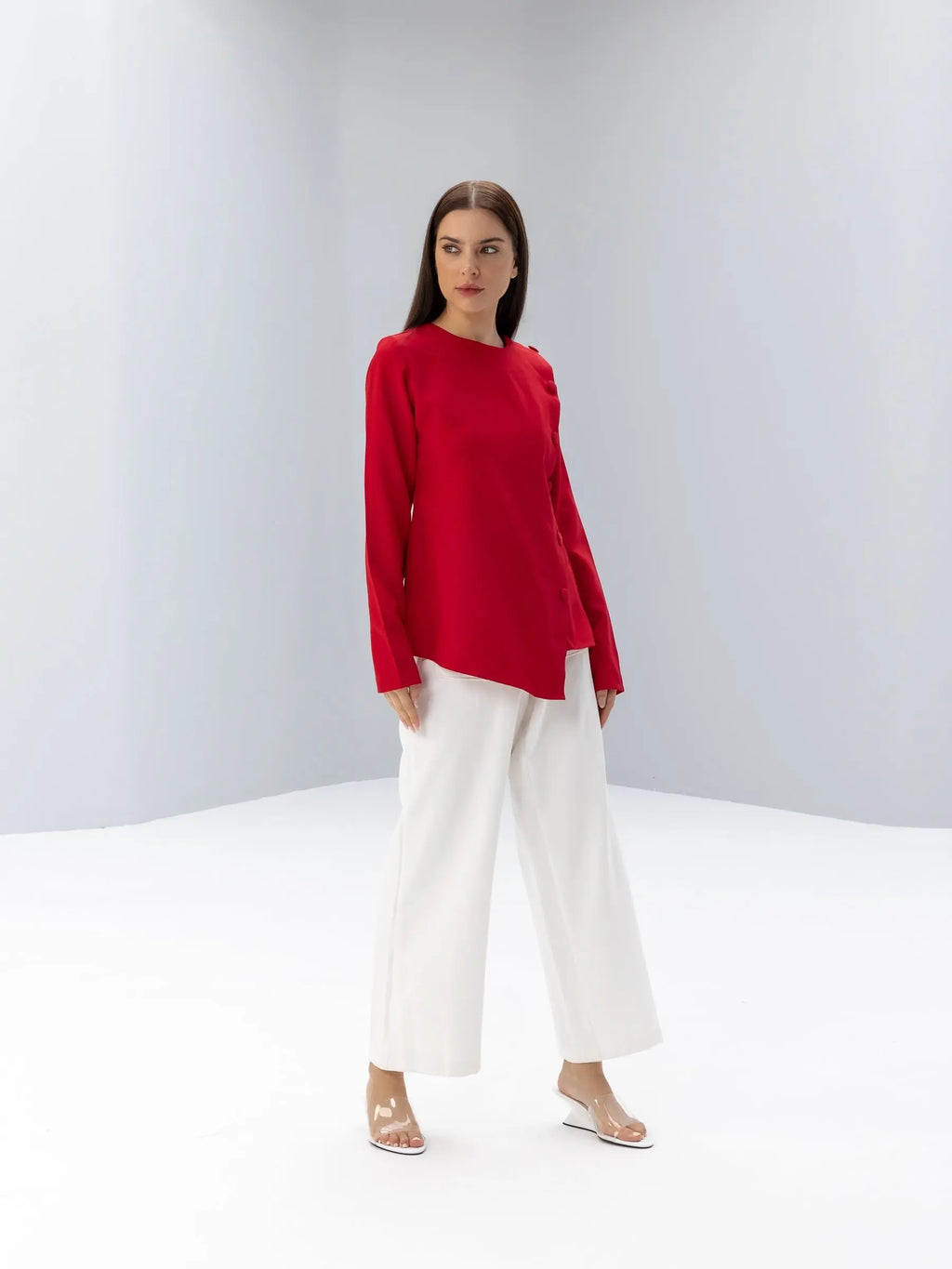 Buttoned Asymmetric Blouse POSH