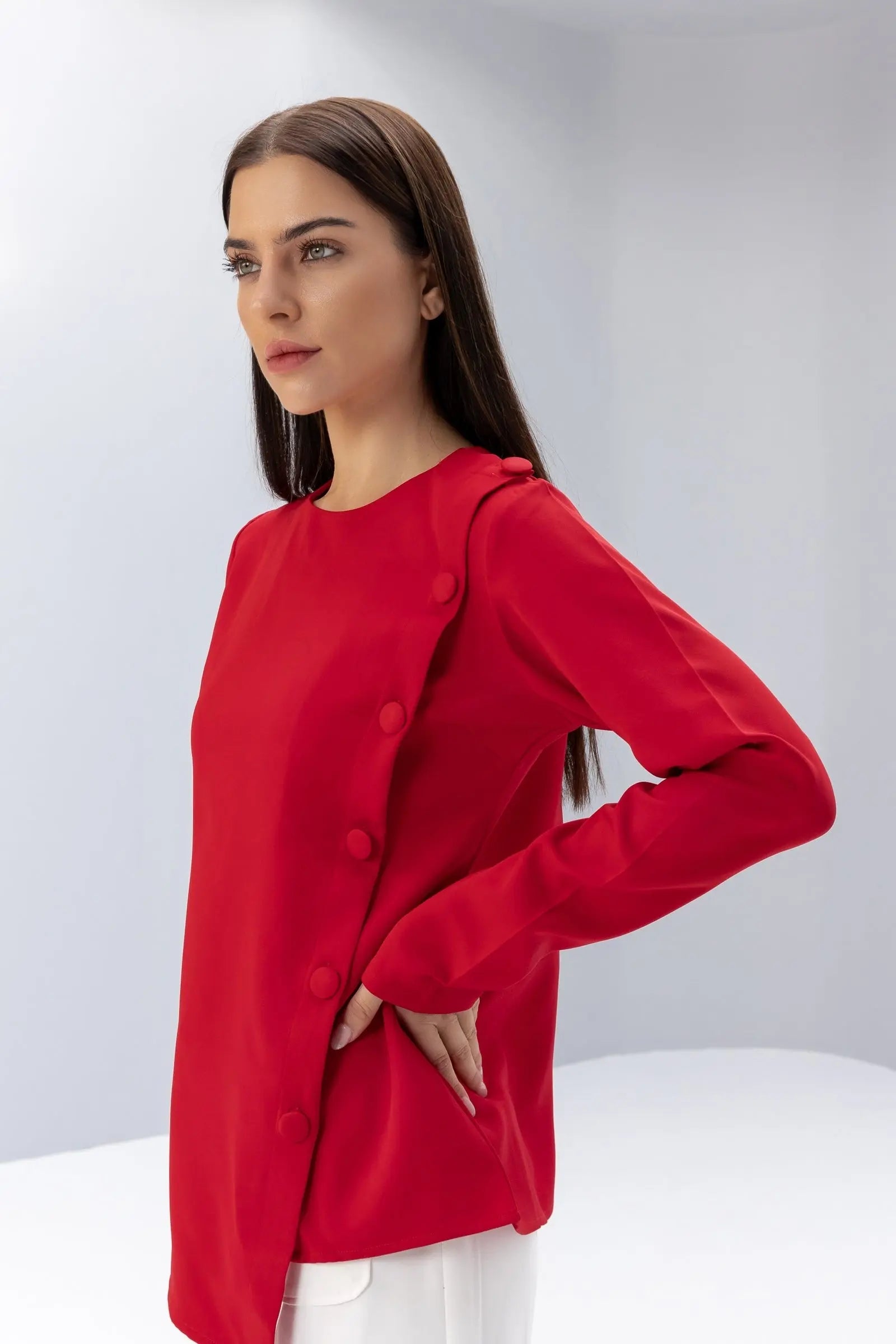 Buttoned Asymmetric Blouse POSH