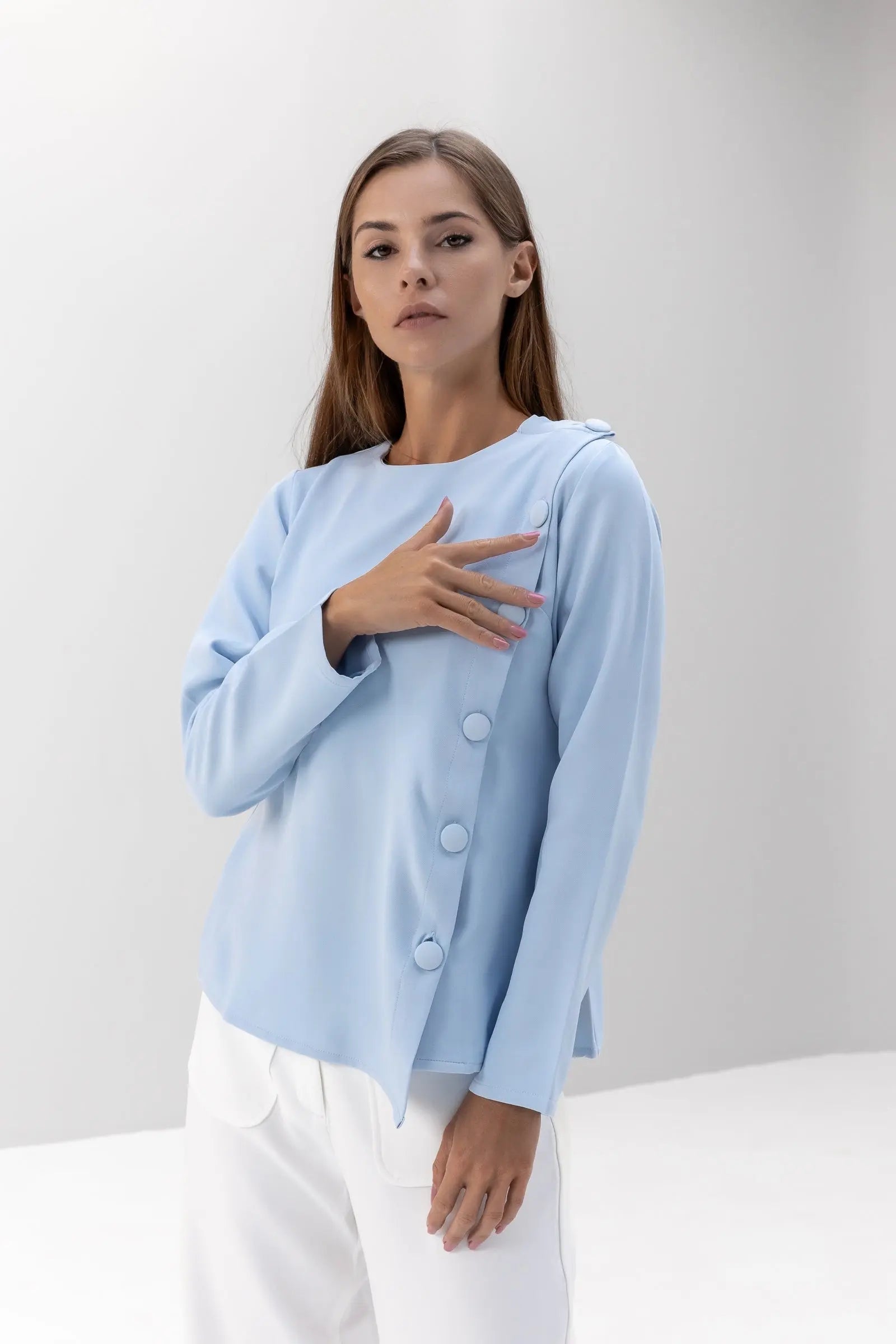 Buttoned Asymmetric Blouse POSH