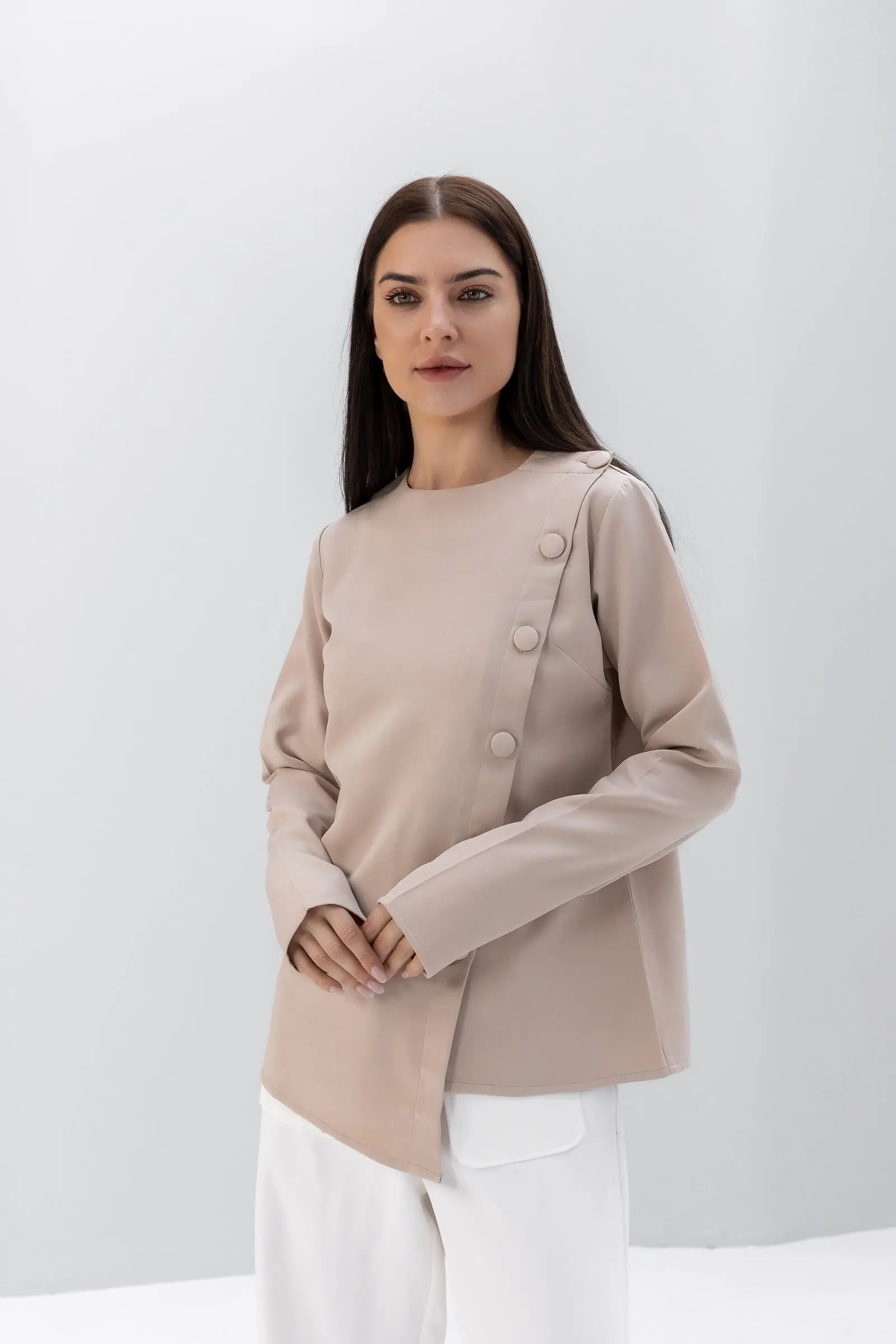 Buttoned Asymmetric Blouse POSH
