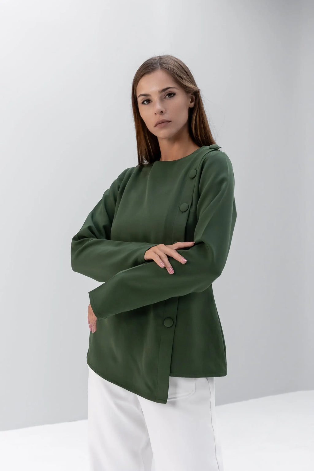 Buttoned Asymmetric Blouse POSH