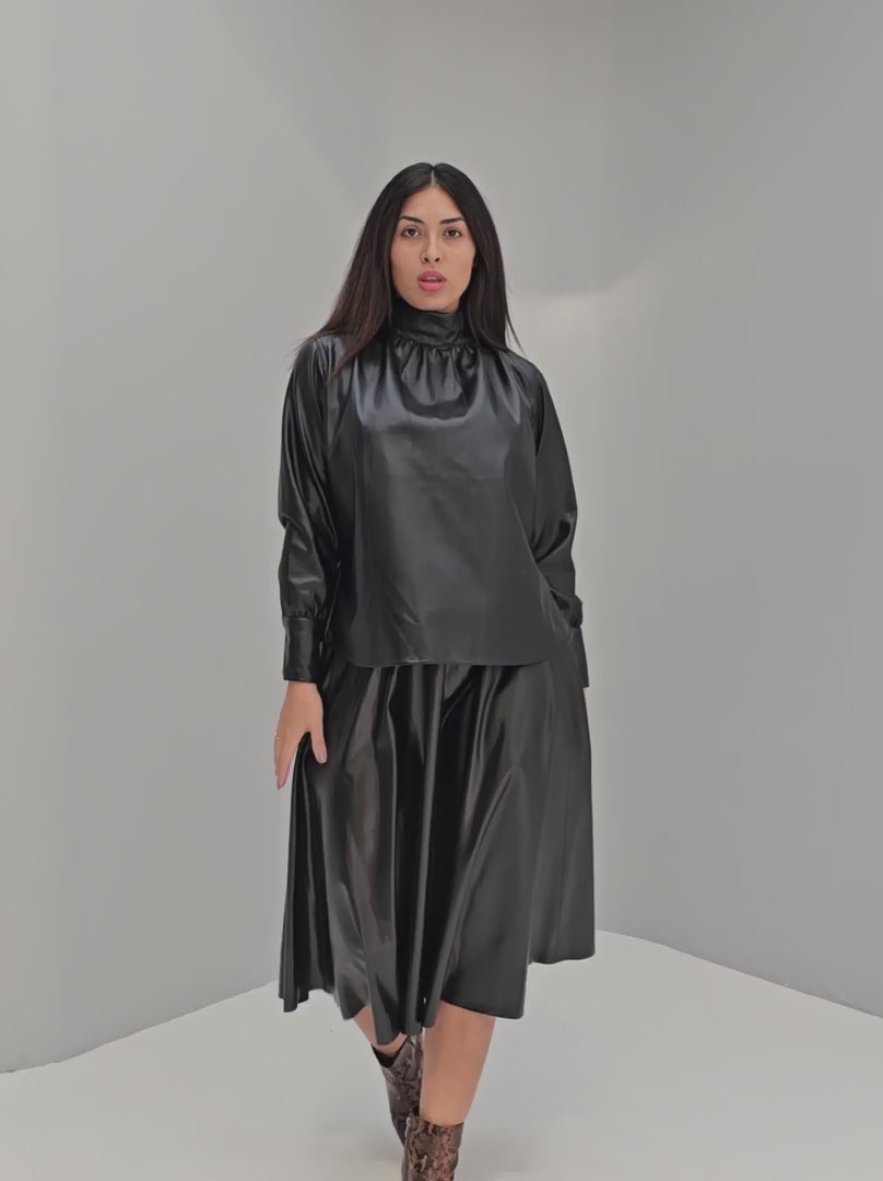 Faux Leather high neck blouse