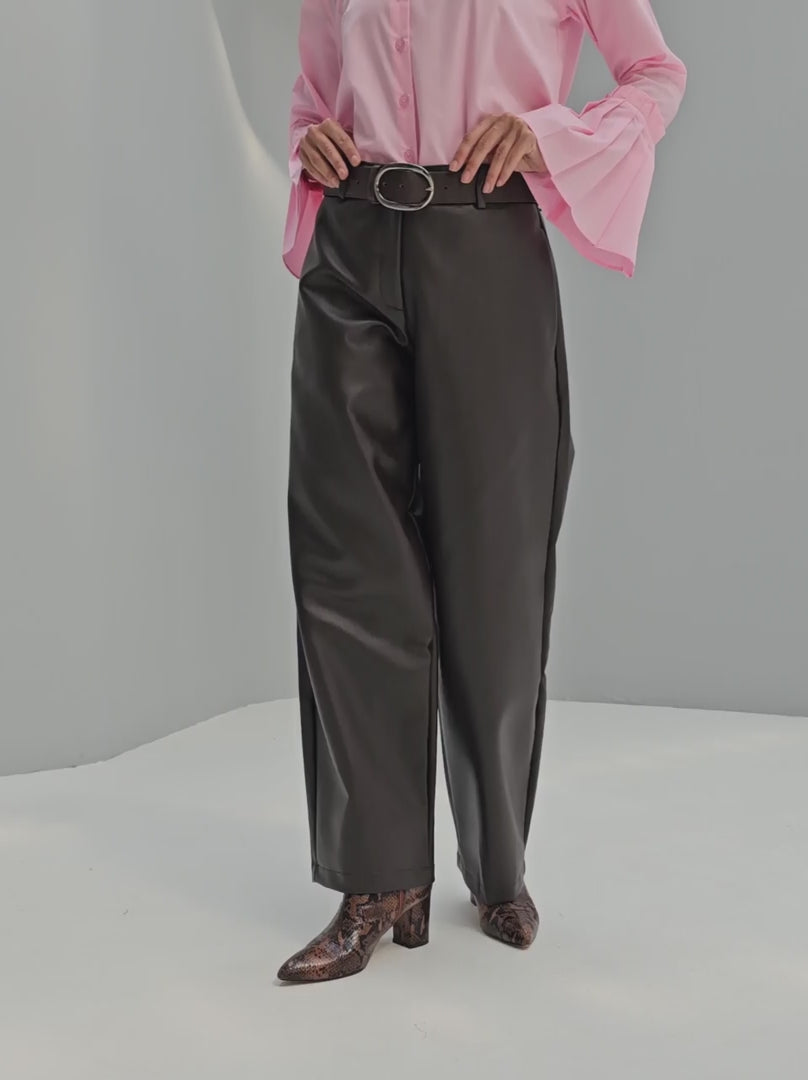 Masculine low rise Faux Leather trousers