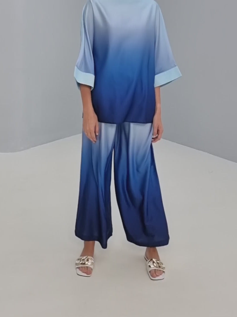 Wide-leg Ombre Satin Silk pants